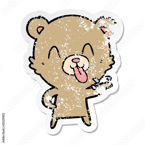 distressed sticker of a rude cartoon bear