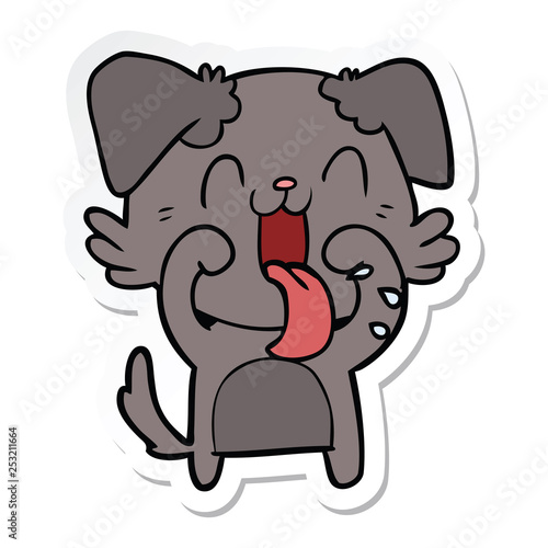 sticker of a cartoon panting dog