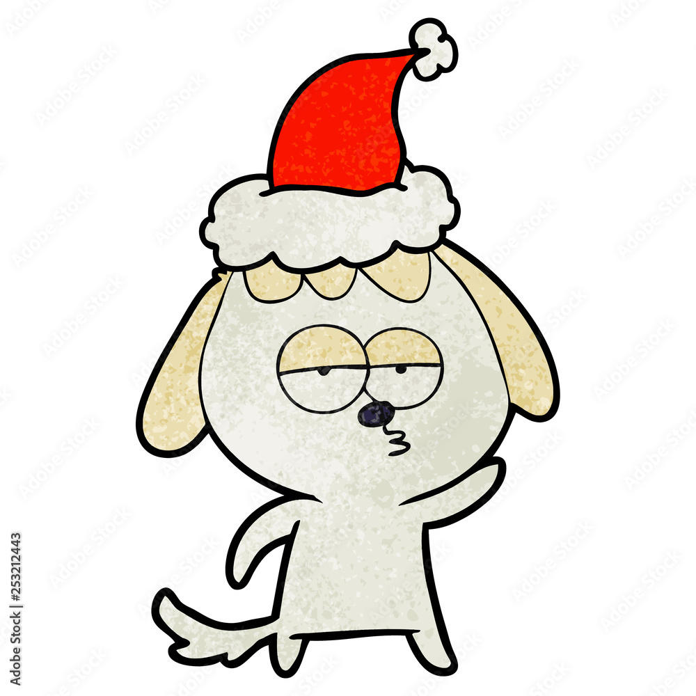 textured cartoon of a bored dog wearing santa hat textured cartoon of a bored dog wearing santa hat