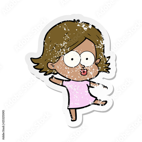 distressed sticker of a cartoon girl pouting