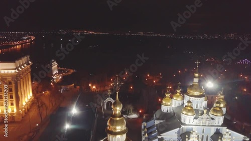 St. Michael's Golden-Domed Monastery at night time. One of the most famous ukrainian landmark, orhodox church photo