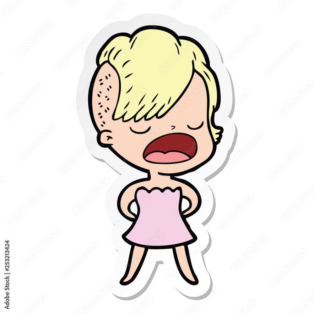 sticker of a cartoon cool hipster girl talking sticker of a cartoon cool hipster girl talking