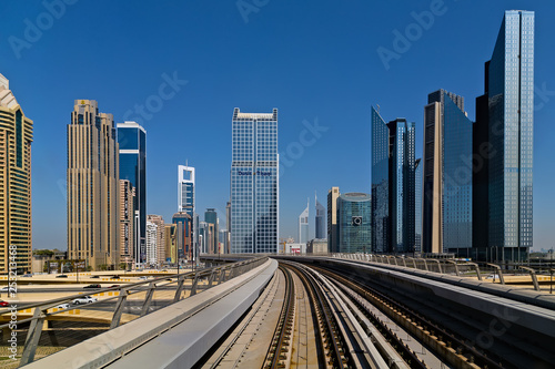 View on Dubai metro skyscrapers and Sheikh Zayed Road towers ,United Arab Emirates