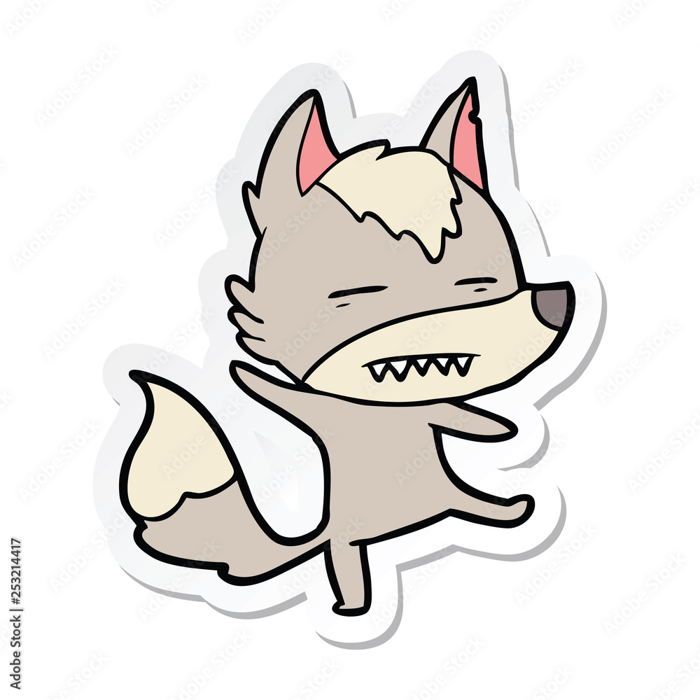 sticker of a cartoon wolf showing teeth sticker of a cartoon wolf showing teeth