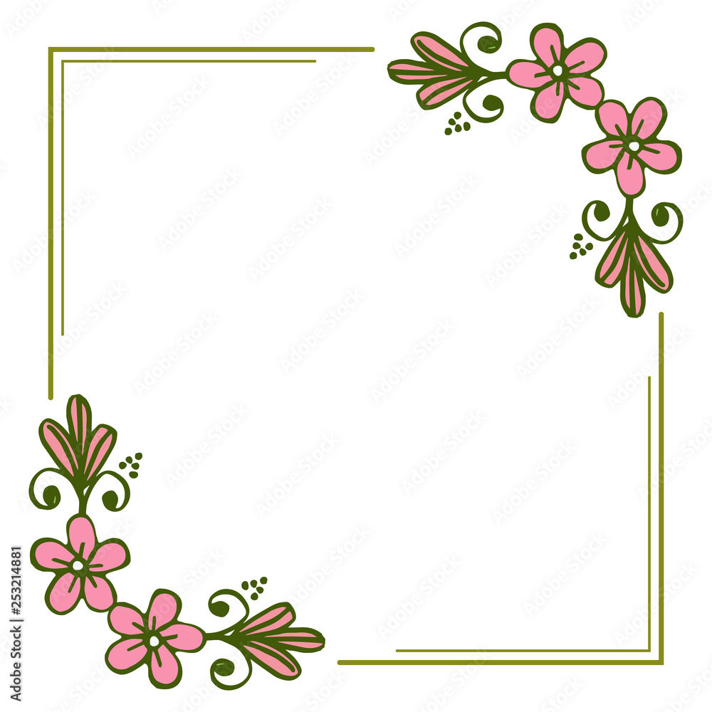 Vector illustration beauty leaf pink wreath frames bloom hand drawn