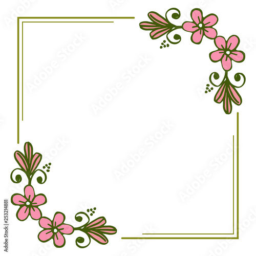 Vector illustration beauty leaf pink wreath frames bloom hand drawn