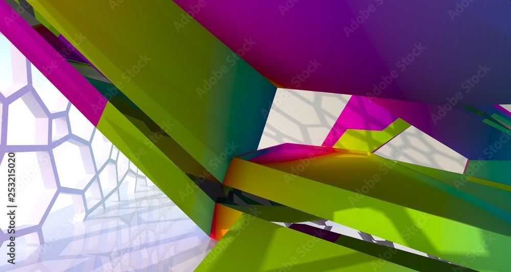 Fototapeta premium Abstract white and colored gradient interior with window. 3D illustration and rendering.