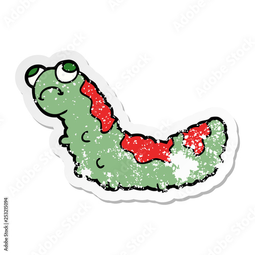 distressed sticker of a cartoon unhappy caterpillar