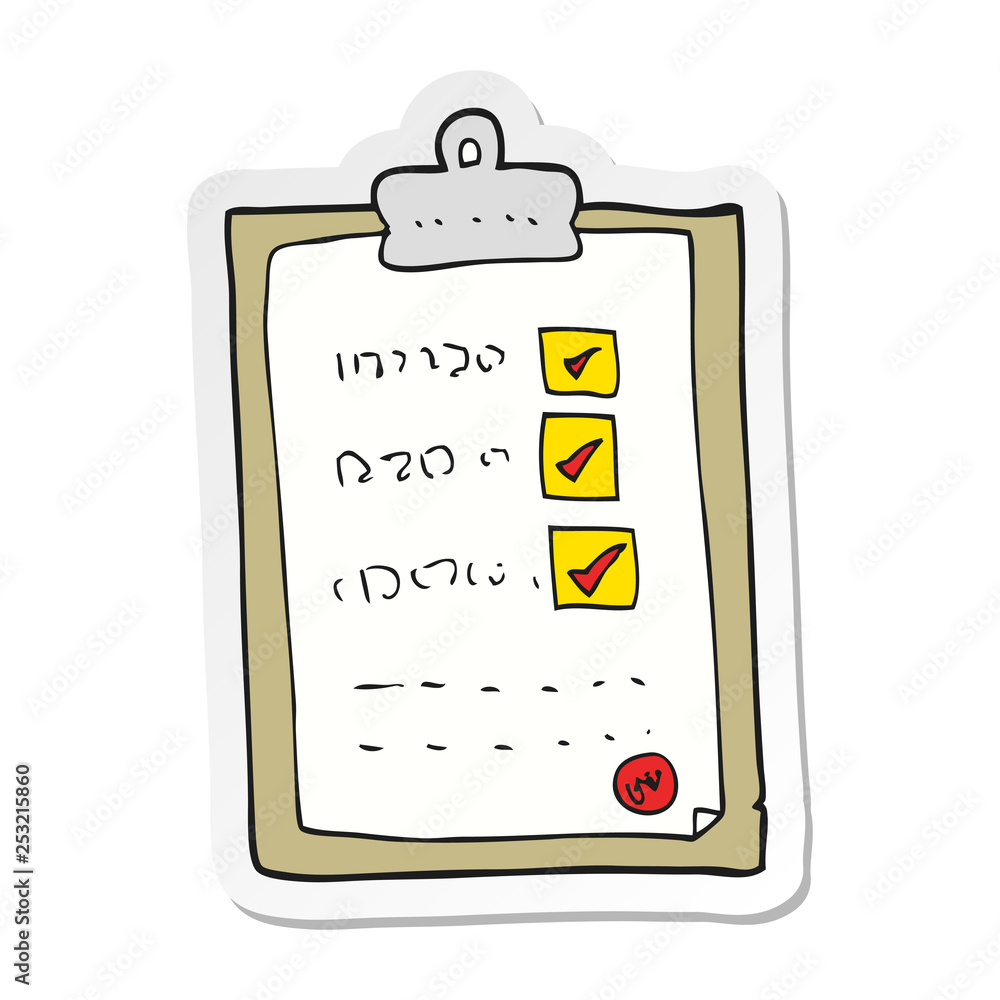 sticker of a cartoon checklist sticker of a cartoon checklist