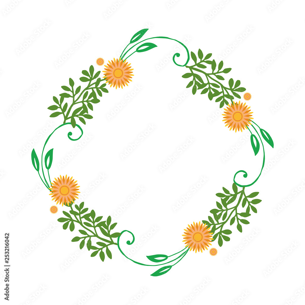 Fototapeta premium Vector illustration various shape green leaf orange flower frames for cards hand drawn