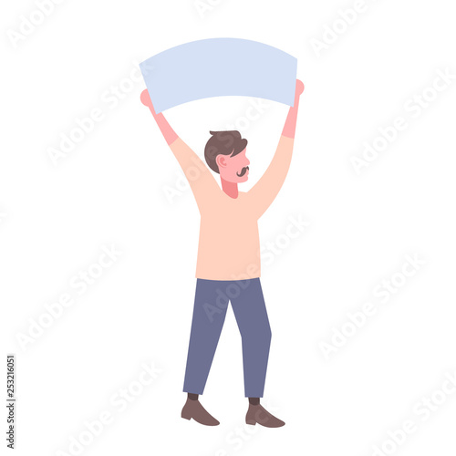 business man holding blank white board signboard business man showing empty copy space male cartoon character full length flat isolated