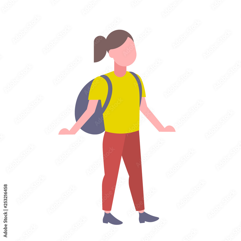 woman student standing with backpack casual girl female cartoon character full length flat isolated woman student standing with backpack casual girl female cartoon character full length flat isolated