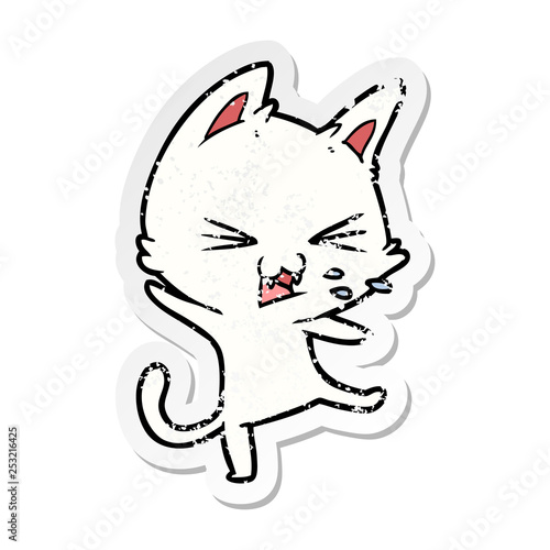 distressed sticker of a cartoon cat throwing a tantrum