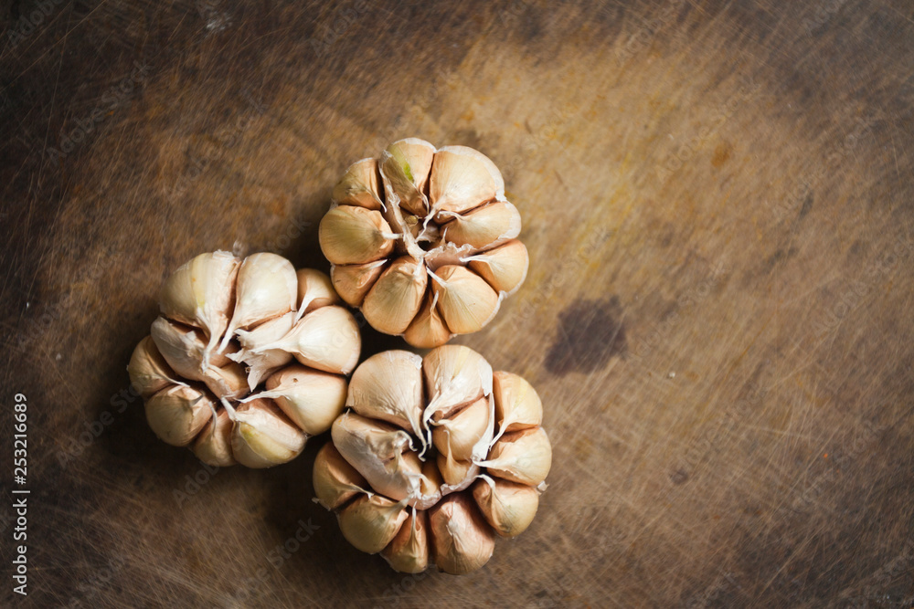 garlic on wood garlic on wood