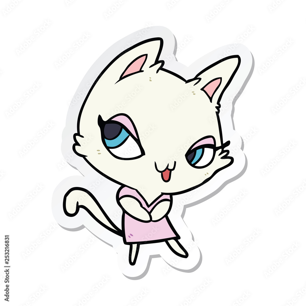 sticker of a cartoon female cat