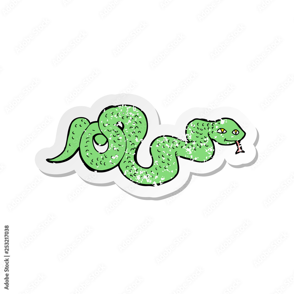 retro distressed sticker of a cartoon snake retro distressed sticker of a cartoon snake