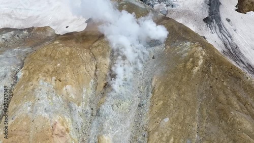 Sulphur fumarole in crater of Mutnovsky volcano, Kamchatka