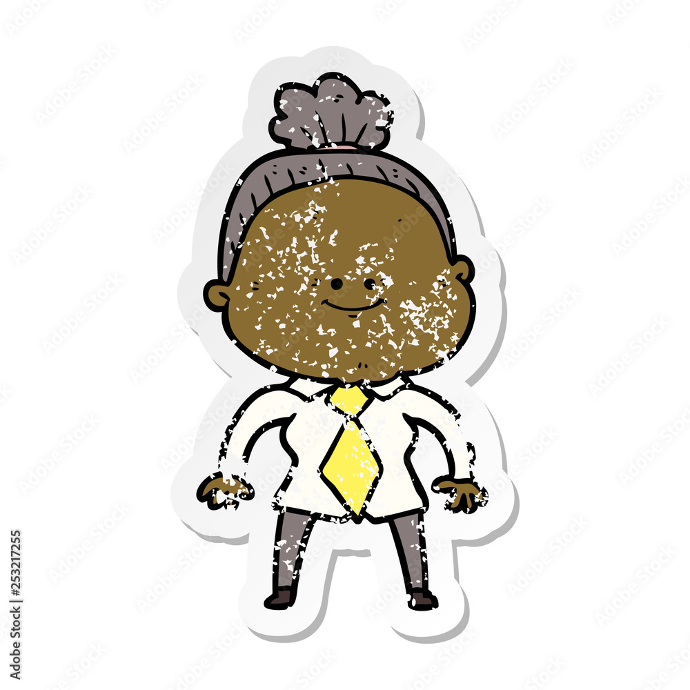 distressed sticker of a cartoon happy old woman distressed sticker of a cartoon happy old woman