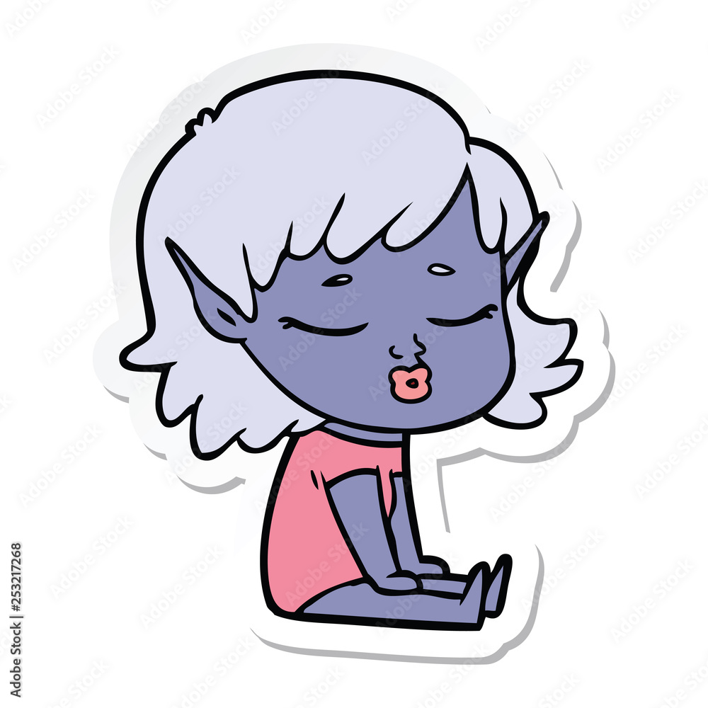 sticker of a pretty cartoon elf girl sitting sticker of a pretty cartoon elf girl sitting