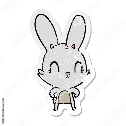 distressed sticker of a cute cartoon rabbit © lineartestpilot