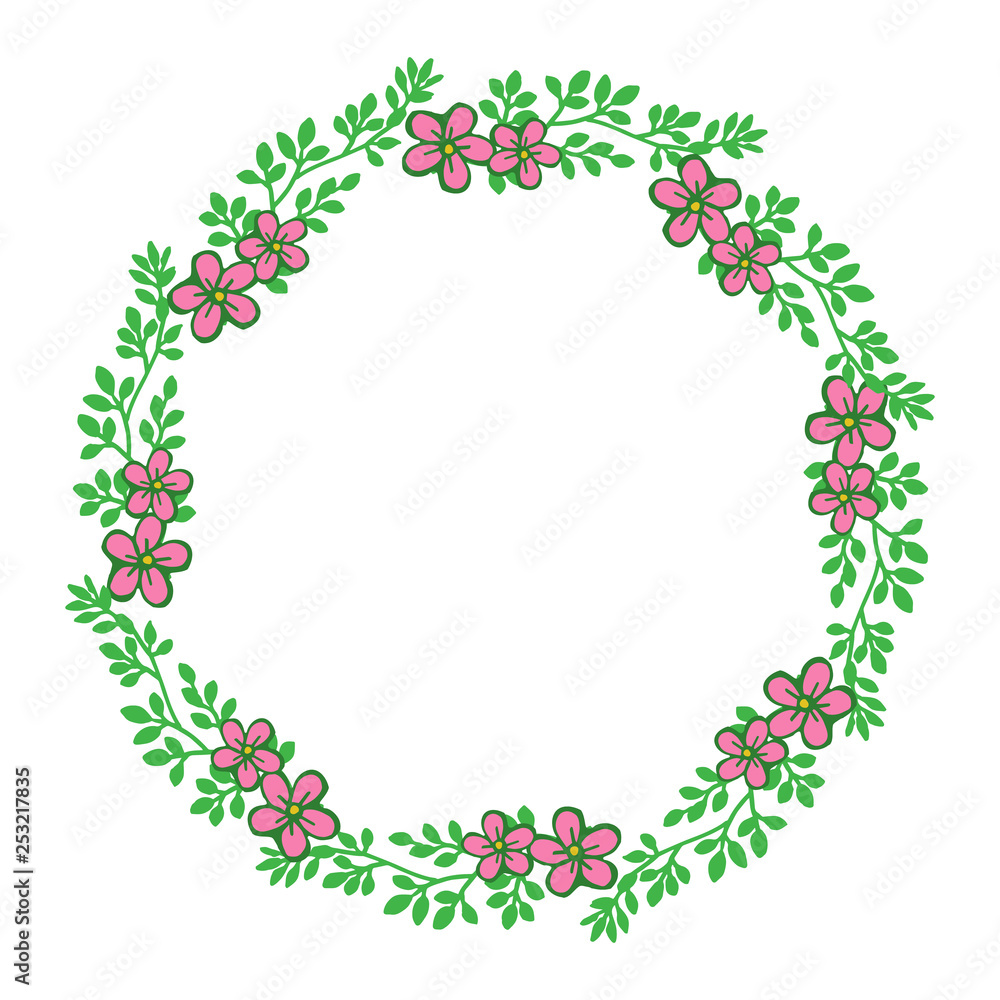 Vector illustration design artwork frame flower pink leaf green with greeting card template hand drawn