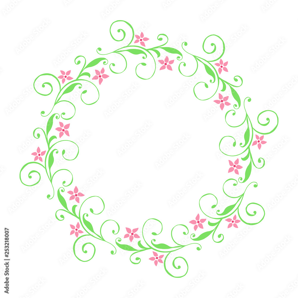 Vector illustration frames flowers leaf green round hand drawn Vector illustration frames flowers leaf green round hand drawn
