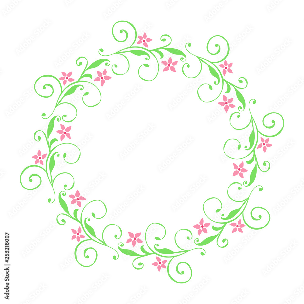 Vector illustration frames flowers leaf green round hand drawn