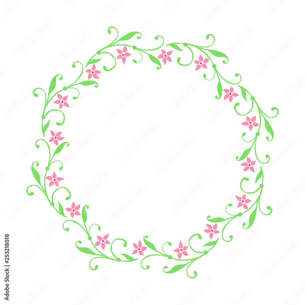 Vector illustration frames flowers leaf green round hand drawn