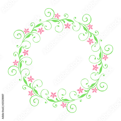 Vector illustration frames flowers leaf green round hand drawn