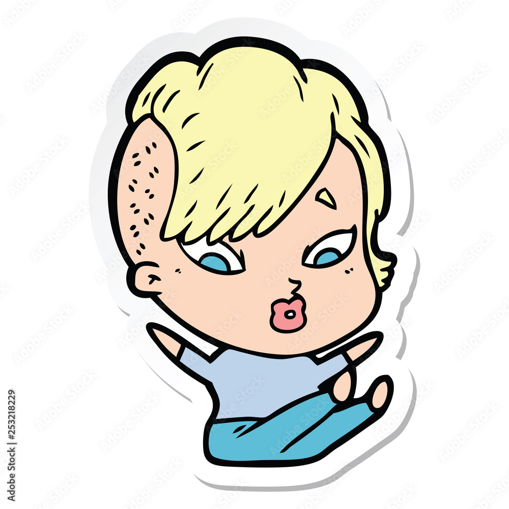 sticker of a cartoon surprised girl falling over sticker of a cartoon surprised girl falling over