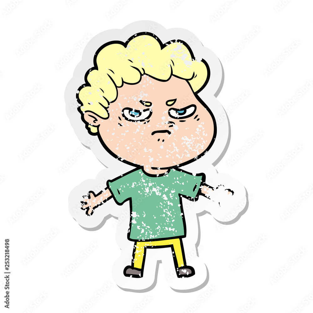 distressed sticker of a cartoon angry man distressed sticker of a cartoon angry man