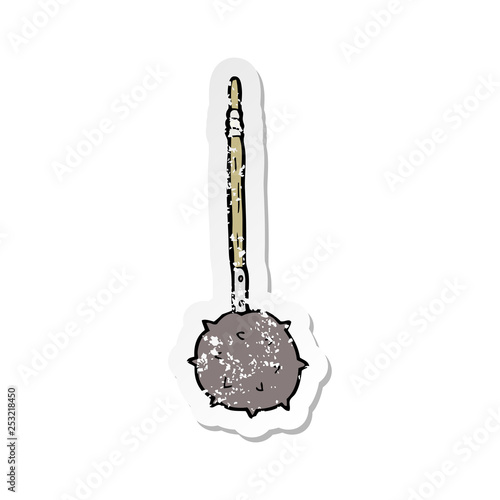 retro distressed sticker of a cartoon medieval mace
