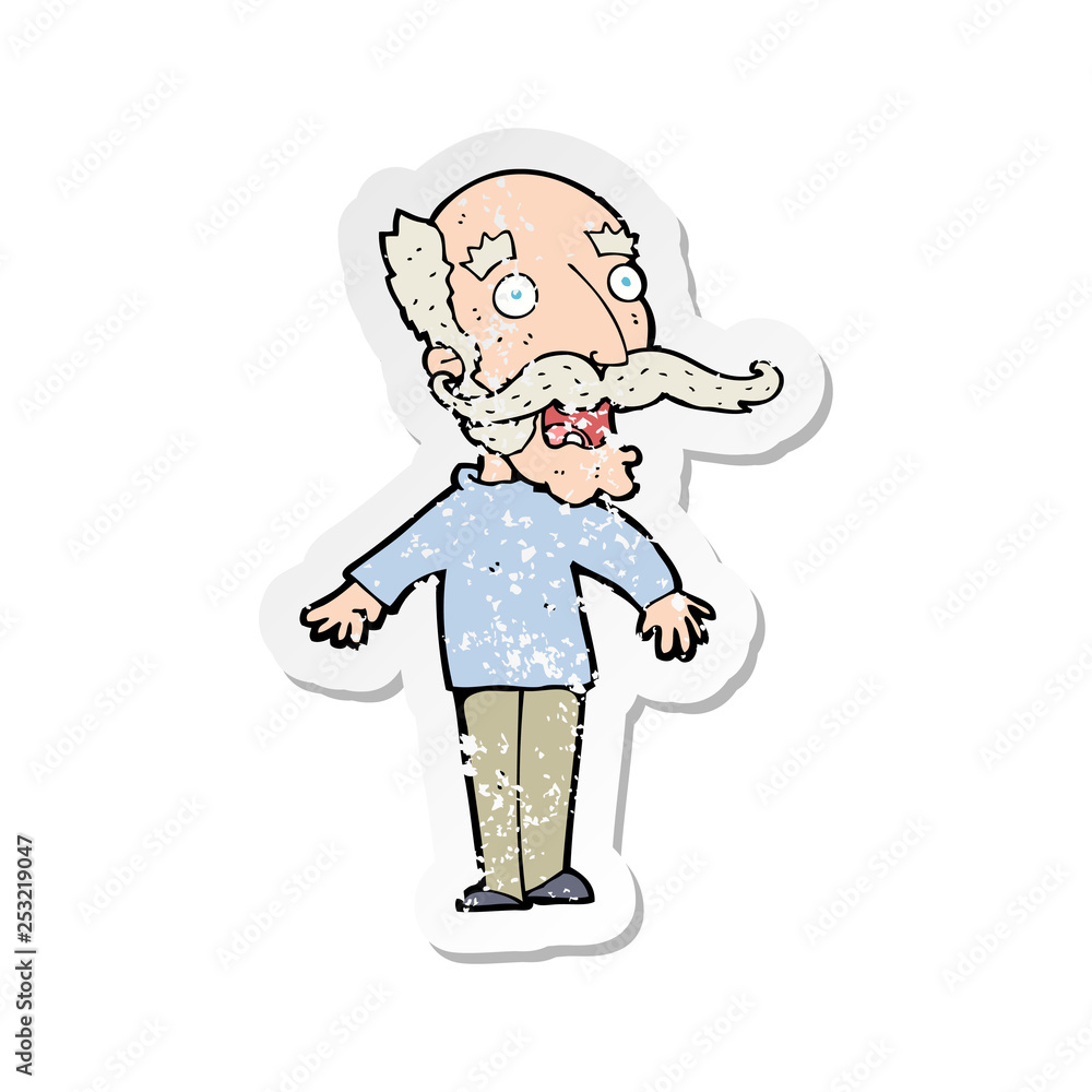 retro distressed sticker of a cartoon old man gasping in surprise