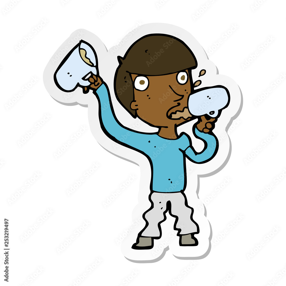 sticker of a cartoon man drinking beer