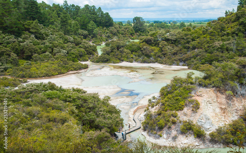 Scenery view of nature trails and landscape of Wai-O-Tapu the thermal wonderland in Rotorua  New Zealand.