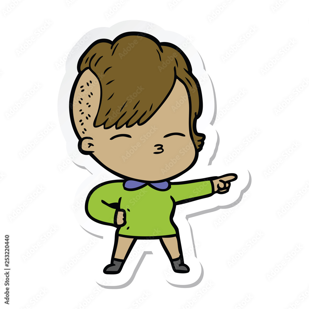 sticker of a cartoon squinting girl sticker of a cartoon squinting girl