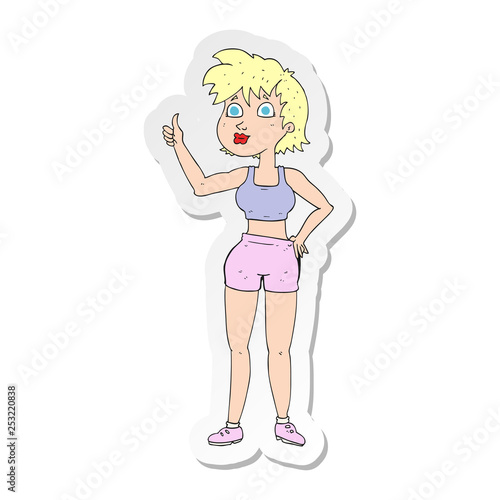 sticker of a happy gym woman giving thumbs up symbol