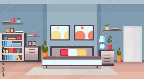 modern home bedroom interior design contemporary bed room empty no people apartment flat horizontal