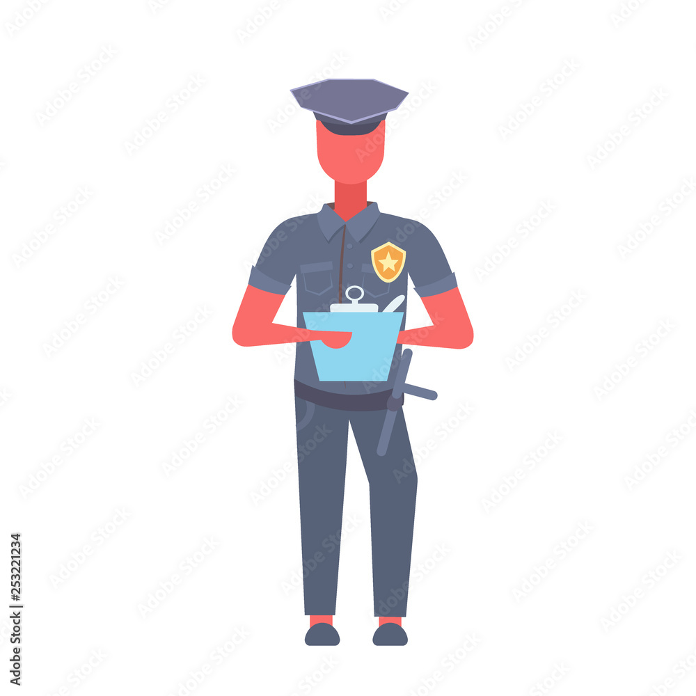 policeman writing report man wearing cop uniform police officer male cartoon character full length flat isolated