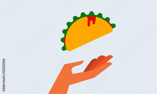 Vector illustration of a hand and taco. Food and Eating Concept. Feeding and Helping Design
