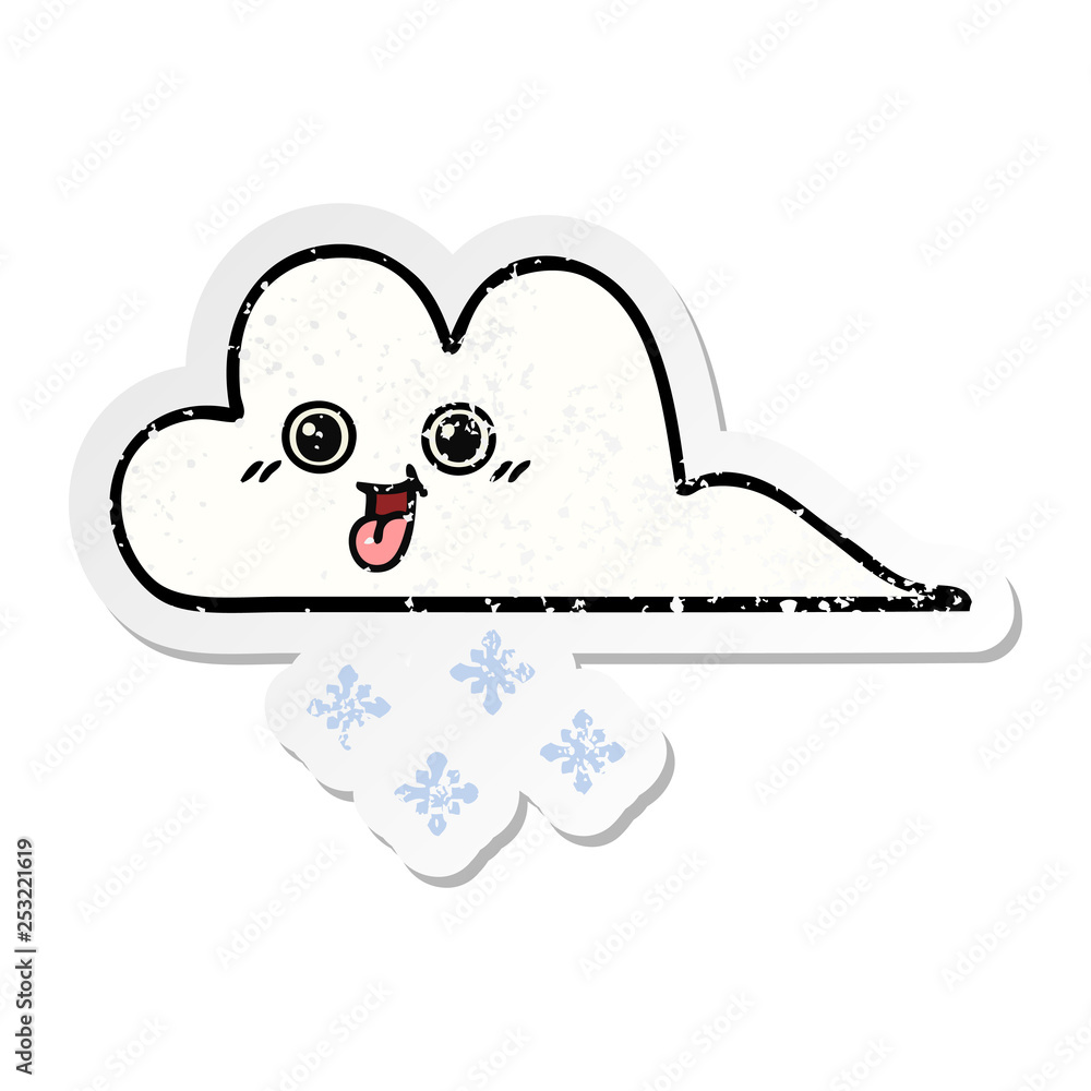 distressed sticker of a cute cartoon snow cloud distressed sticker of a cute cartoon snow cloud