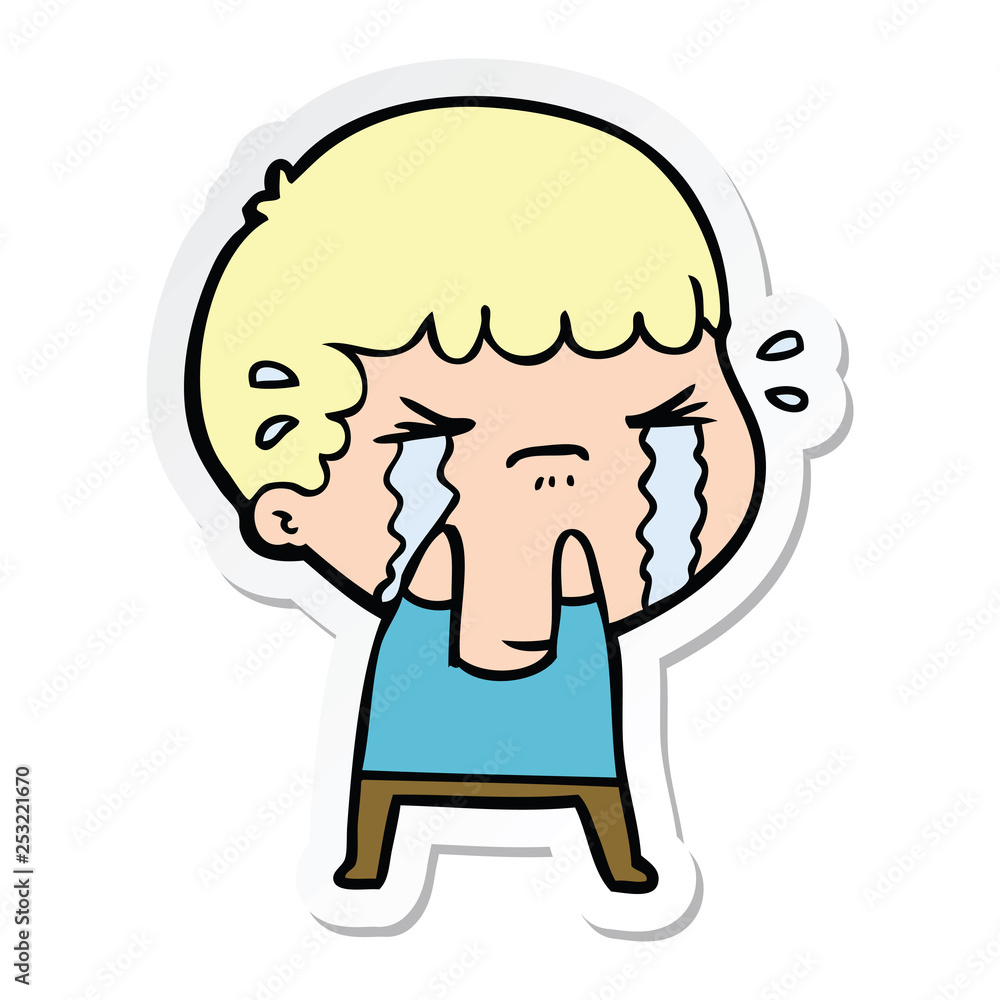 sticker of a cartoon man crying