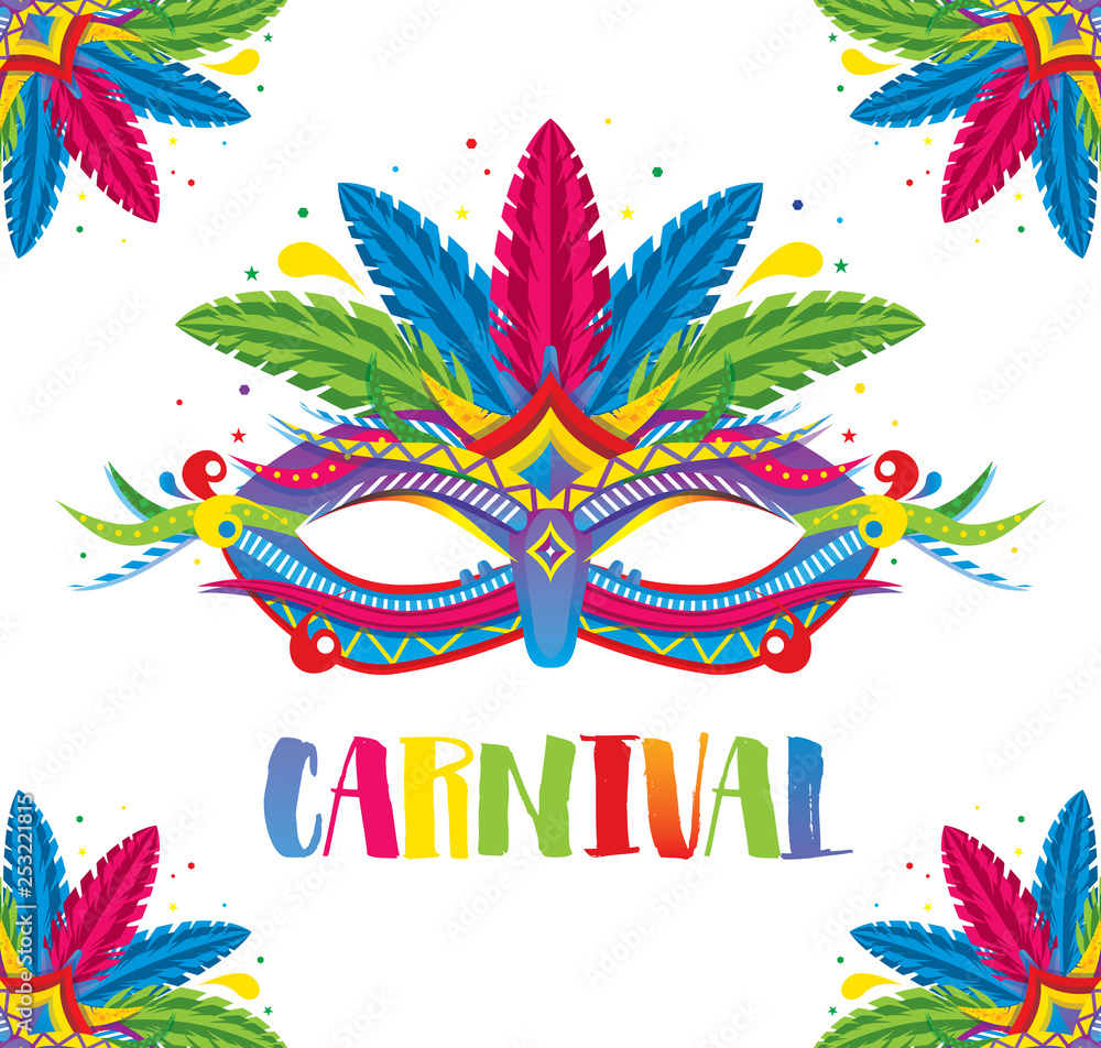 Carnival Mask with Feathers Isolated on White. Carnival Mask with Feathers Isolated on White.