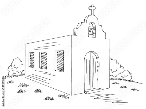 Obraz na plátne Church exterior graphic black white sketch illustration vector