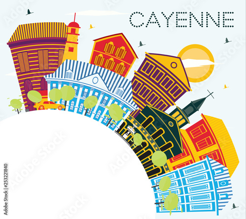 Cayenne French Guiana City Skyline with Color Buildings and Copy Space.