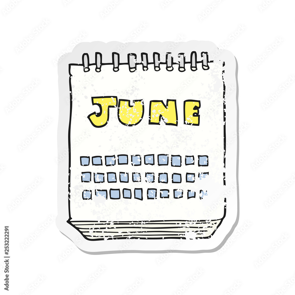 retro distressed sticker of a cartoon calendar showing month of retro distressed sticker of a cartoon calendar showing month of