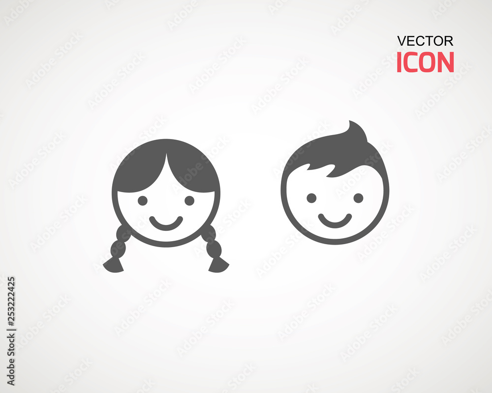 girl and boy icon on white background. child symbol . Kids icons , children vector illustration. girl and boy icon on white background. child symbol . Kids icons , children vector illustration.