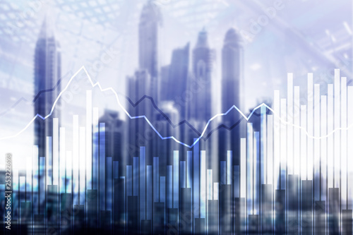 Double exposure Financial graphs and diagrams. Business, economics and investment concept.