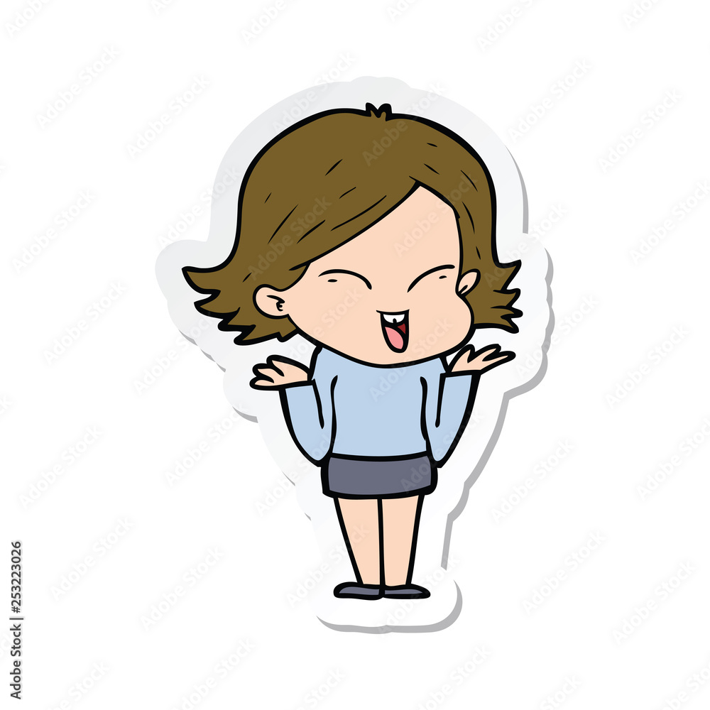 sticker of a happy cartoon girl