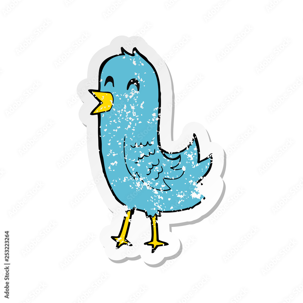 retro distressed sticker of a cartoon happy bird retro distressed sticker of a cartoon happy bird